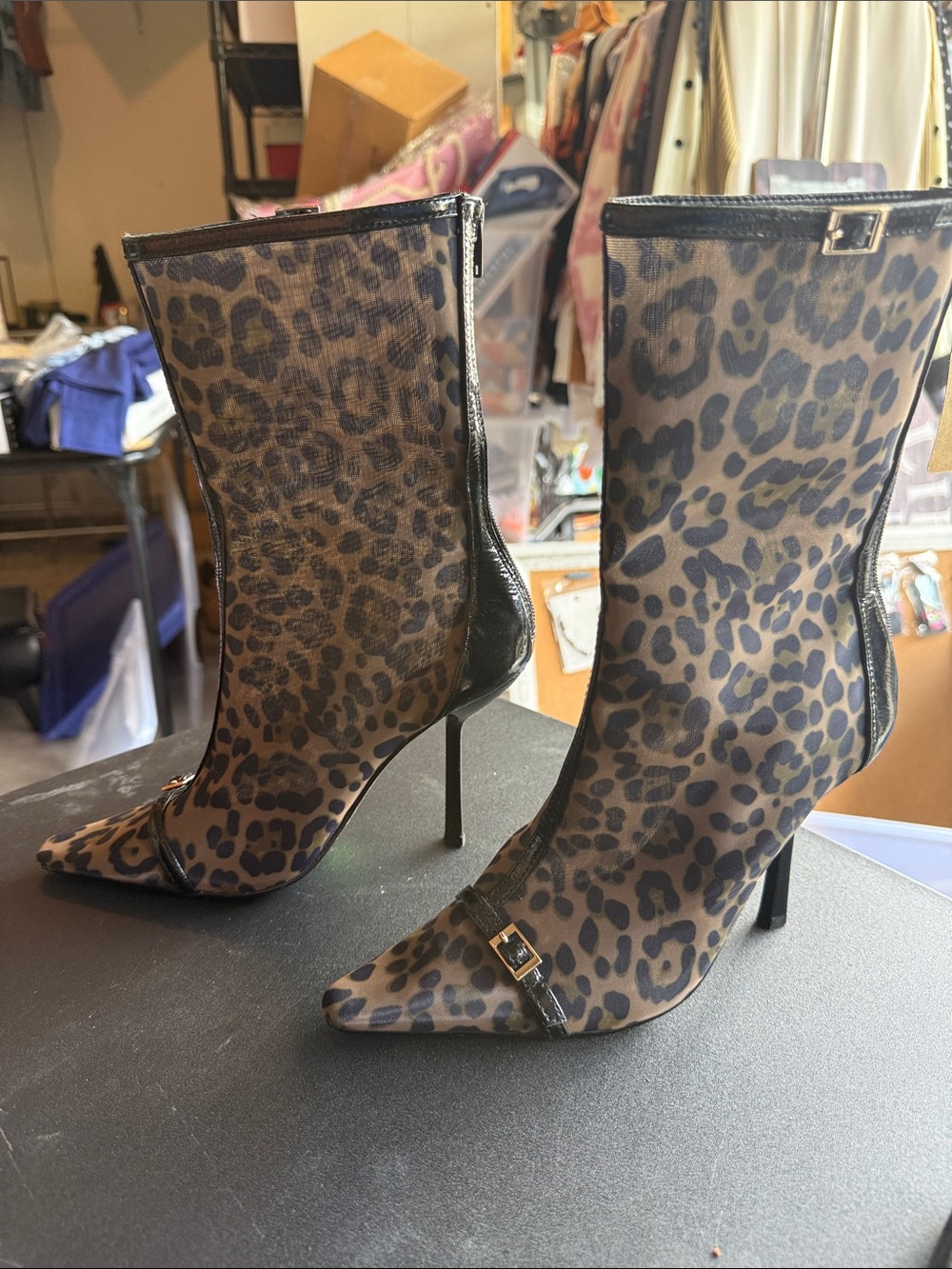 Steve Madden Leopard Print Pointed Stiletto Ankle Boots - Brown/Black 7.5/8 new